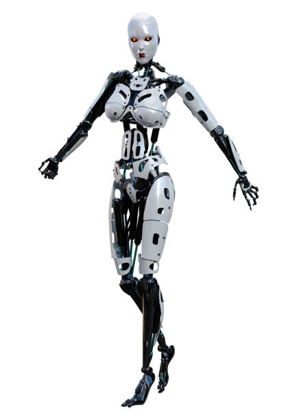 istock 3D illustration female robot on white 1190194572