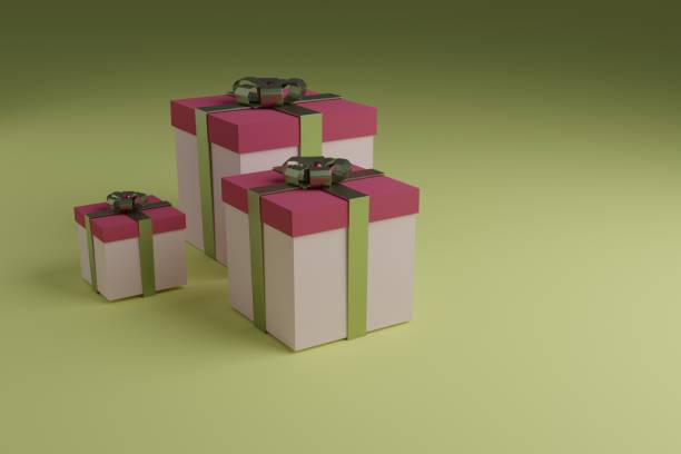 istock Gift boxes with shiny ribbons and bow. Festive packaging, minimalistic design for postcards or advertising stores. 1190198870
