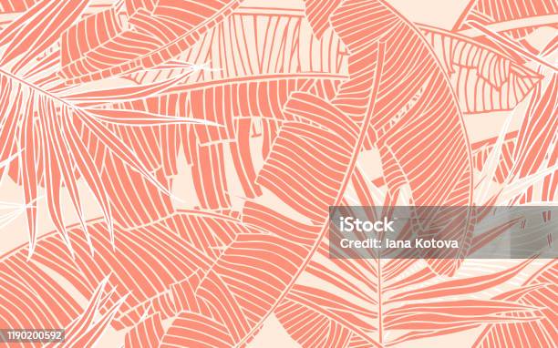 Tropical Leaves Seamless Pattern With Banana Foliage And Palm Leaf Design Element Banner For Tourism And Travel Industry Summer Sale Print For Textile And Texture For Fabrics Stock Illustration - Download Image Now