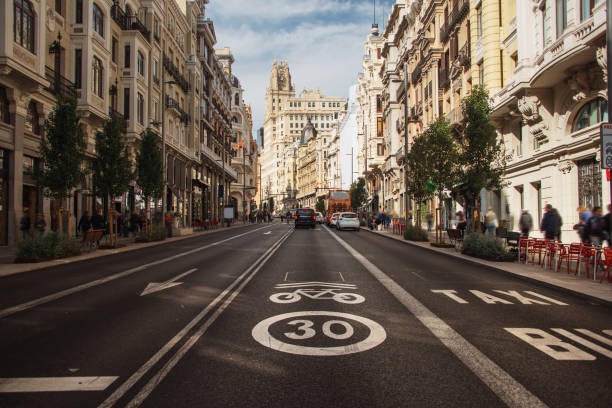 The iconic Gran Via avenue in Madrid, Spain.