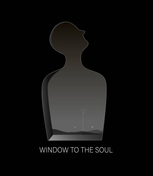 man mortality and end of life,  man silhouette on the black background looks like window, window to the man soul, vector man mortality and end of life,  man silhouette on the black background looks like window, window to the man soul, vector clip art of a old man crying stock illustrations