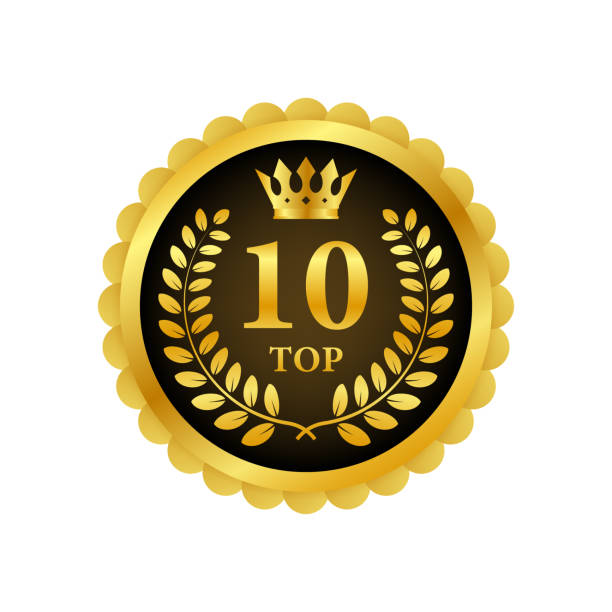 istock Top 10 label. Golden laurel wreath icon. Vector stock illustration. 1190206655