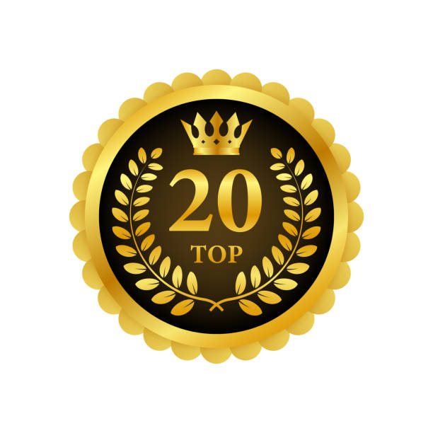 istock Top 20 label. Golden laurel wreath icon. Vector stock illustration. 1190206663