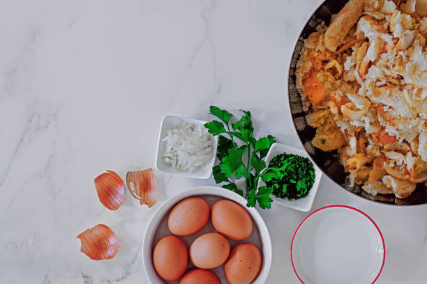 dry bread, parsley, eggs, onions and milk , ingredients for typical bavarian food Semmelknödel