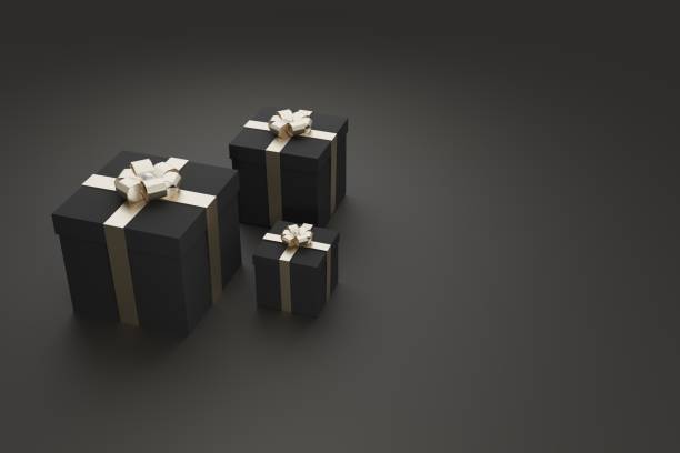 istock Gift boxes with shiny ribbons and bow. Festive packaging, minimalistic design for postcards or advertising stores. 1190210813