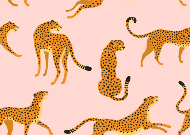 ilustraciones, imágenes clip art, dibujos animados e iconos de stock de patrón de leopardo con hojas tropicales. textura vectorial sin costuras. - panthers
