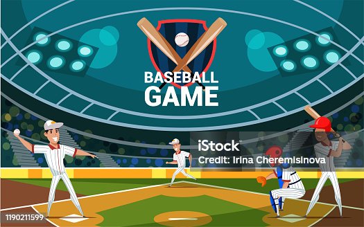 istock Baseball game flat banner vector template 1190211599