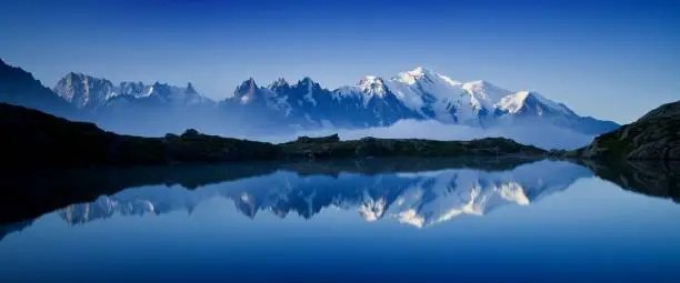 Photo of Colorful summer view of the Mont Blanc (Monte Bianco) on background, Chamonix location. Beautiful outdoor scene in Vallon de Berard Nature Reserve, Aiguilles Rouges, Graian Alps, France, Europe.