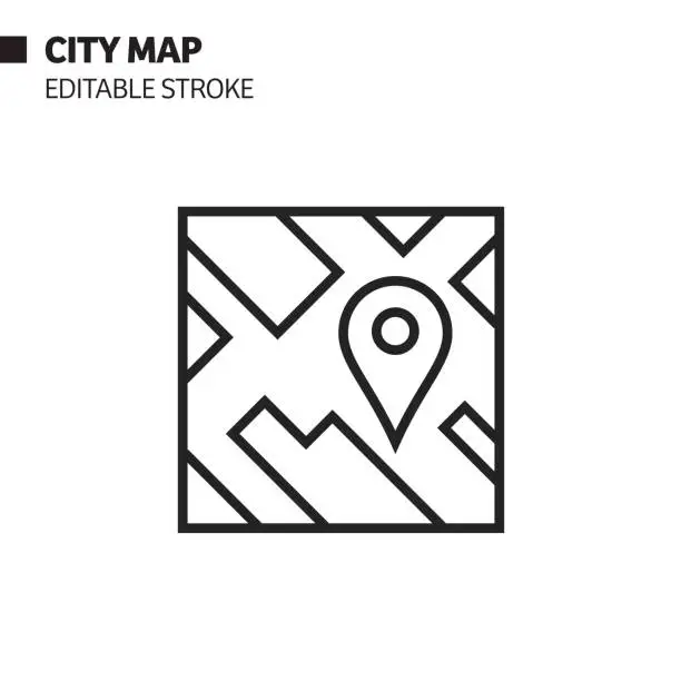 Vector illustration of City Map Line Icon, Outline Vector Symbol Illustration. Pixel Perfect, Editable Stroke.