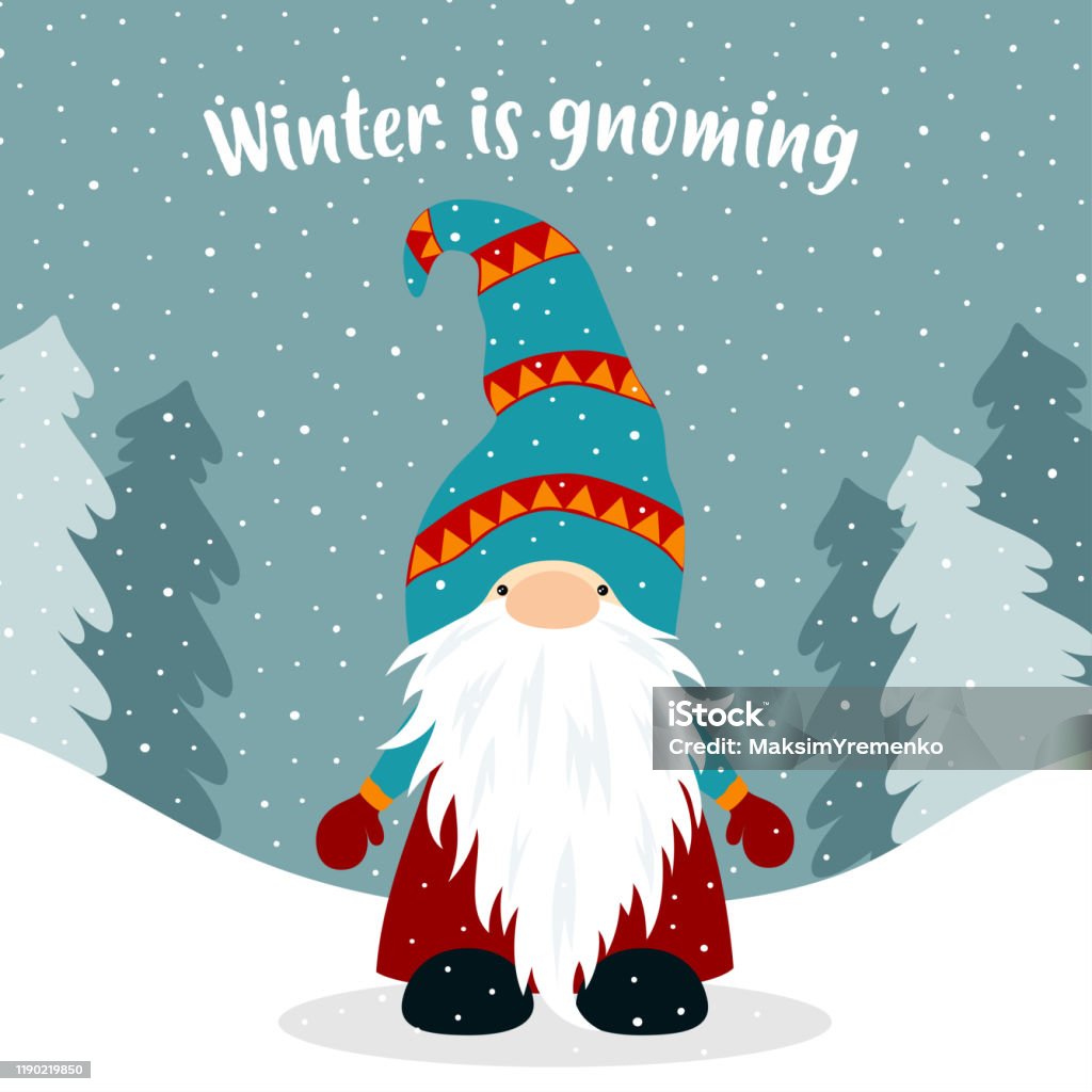 Thiệp Mùa Đông Giáng Sinh Với Gnome Dễ Thương Hình minh họa Sẵn có ...