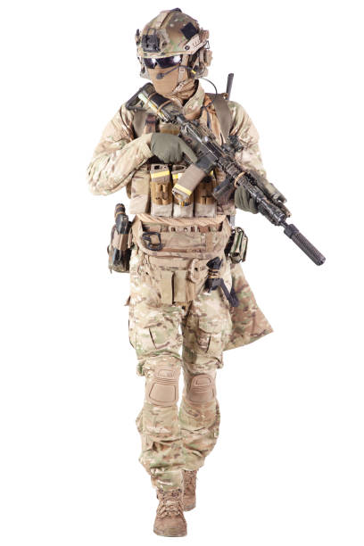 Softball player with military stuff studio shoot stock photo