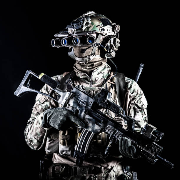 istock Marine rider with rifle and night vision goggles 1190225448