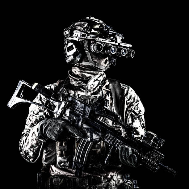 istock Marine rider with rifle and night vision goggles 1190225449