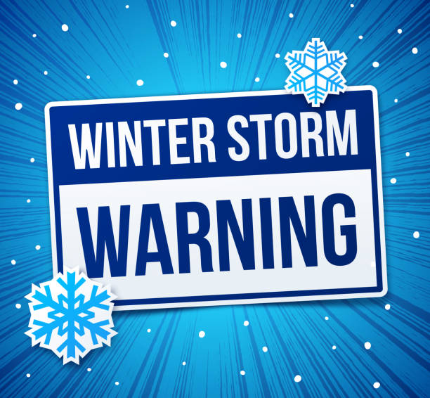 Warning Winter Storm Winter Storm Warning Danger Sign alert message. weather warning sign stock illustrations