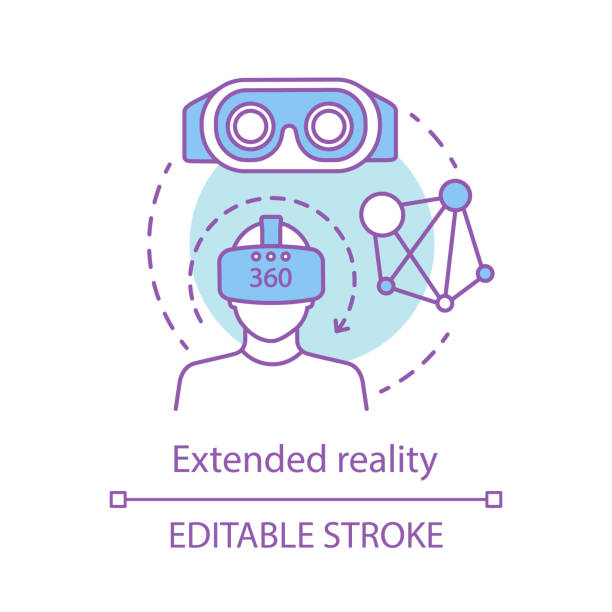 Extended reality concept icon Extended reality concept icon. Innovative VR devices. 3d environment. Augmented and virtual reality applying idea thin line illustration. Vector isolated outline drawing. Editable stroke extinction rebellion stock illustrations
