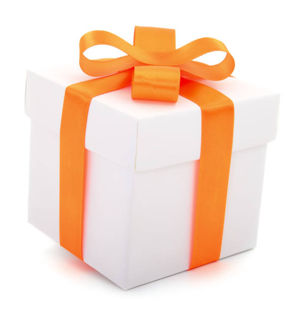 istock White gift box with orange ribbon. 1190226559