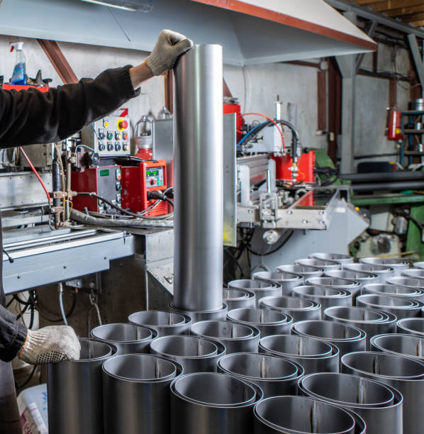 istock Stainless steel pipes. Welded seam. Ventilation pipes. 1190227229