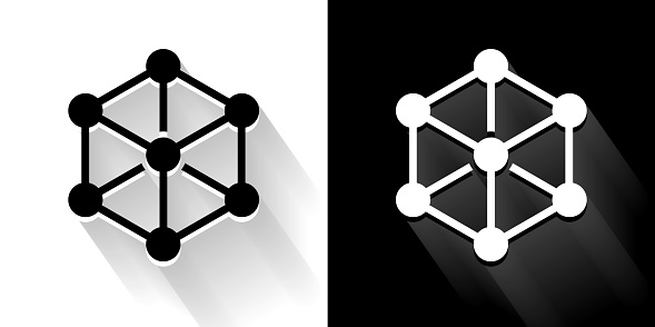 Chemical Compound  Black and White Icon with Long Shadow. This 100% royalty free vector illustration is featuring the square button and the main icon is depicted in black and in white with a black icon on it. It also has a long shadow to give the icons more depth.