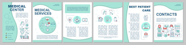 Medical center brochure template layout Medical center brochure template layout. Quality treatment. Flyer, booklet, leaflet print design with linear illustrations. Vector page layouts for magazines, annual reports, advertising posters patient patterns stock illustrations