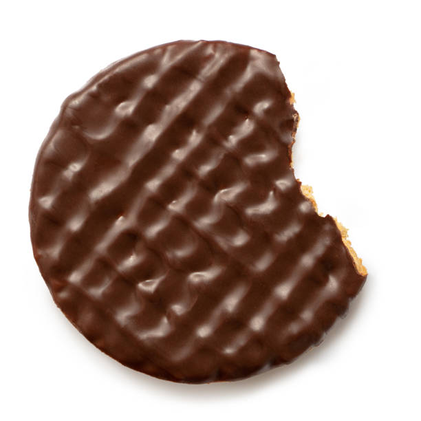 istock Dark chocolate coated digestive biscuit isolated on white. Partially eaten. Top view. 1190233786