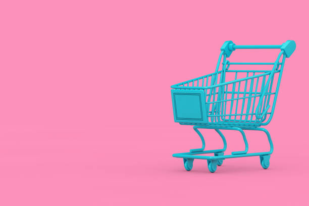 istock Blue Shopping Cart Trolley Mock Up Duotone. 3d Rendering 1190239235