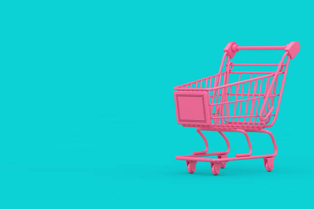 istock Pink Shopping Cart Trolley Mock Up Duotone. 3d Rendering 1190239347