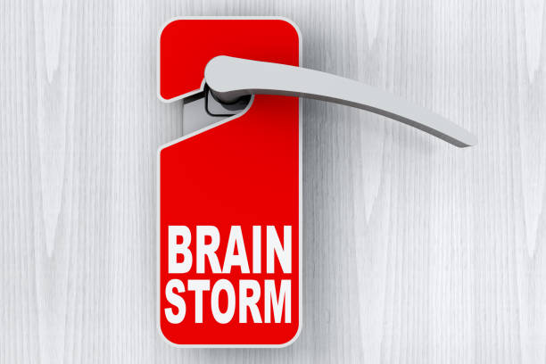 istock Door with Brain Storm Sign over Do Not Disturb Tag. 3d Rendering 1190240630