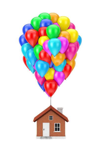 istock Colour Flying Balloons up the Modern House. 3d Rendering 1190240632