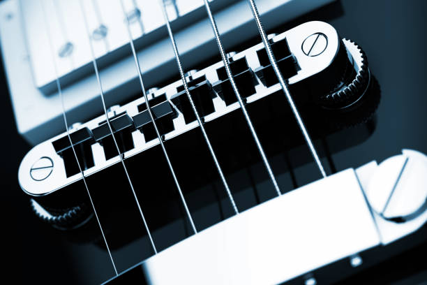 Beautiful Black Electric Guitar  in Retro Style extreme closeup. 3d Rendering