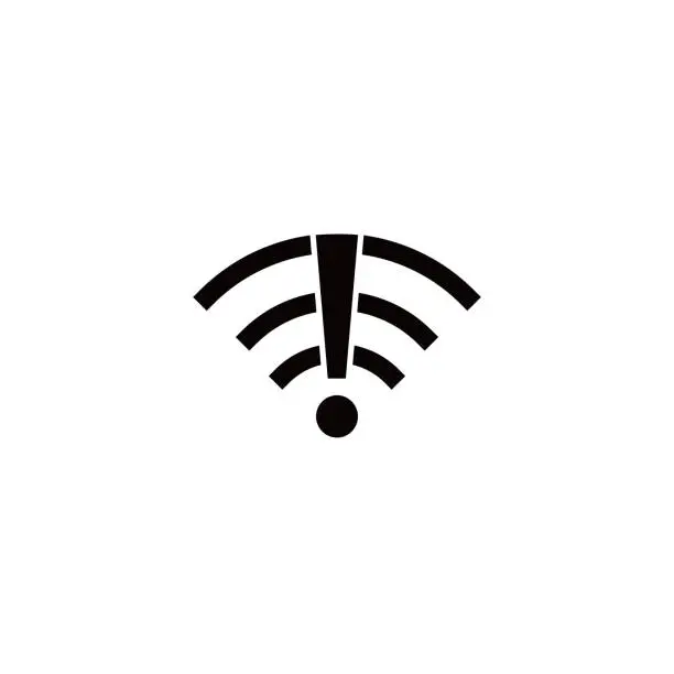 Vector illustration of Wi-Fi Icon with exclamation mark in the midlle showing free internet