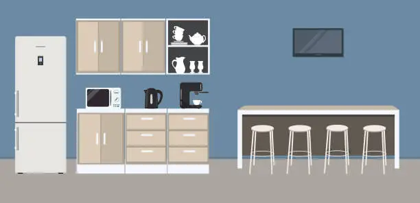 Vector illustration of Office kitchen. Break room. Dining room in the office. Interior