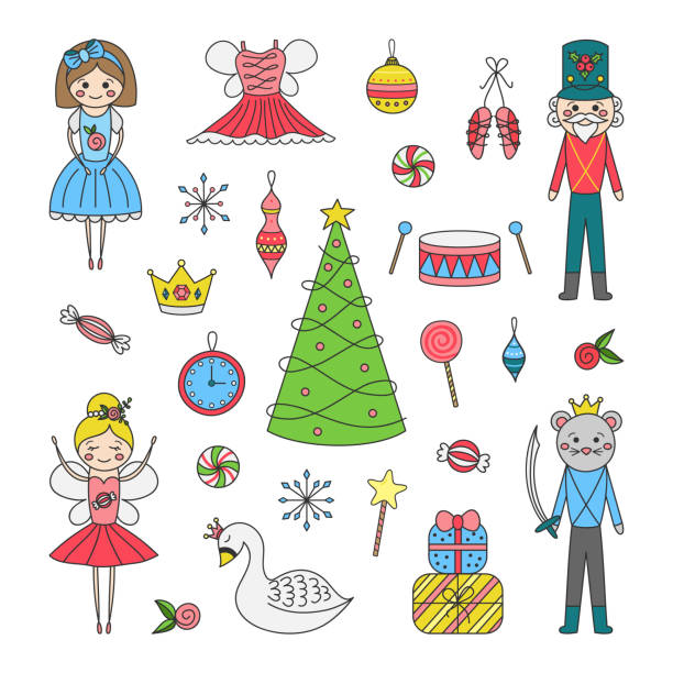 호두까기 인형 크리스마스 컬렉션 - computer graphic child snowflake vector stock illustrations