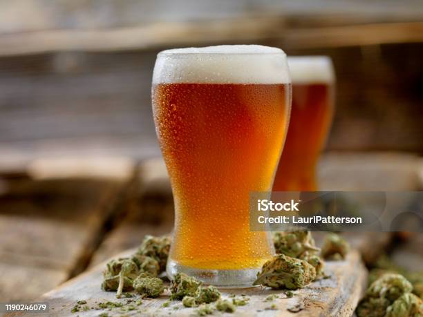 Cannabis Infused Amber Ale Stock Photo - Download Image Now - Beer - Alcohol, Alcohol - Drink, Cannabis Plant