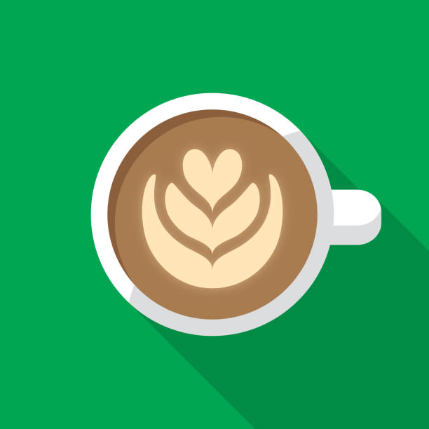 Latte Icon Flat Vector illustration of a latte against a green background in flat style. latte stock illustrations