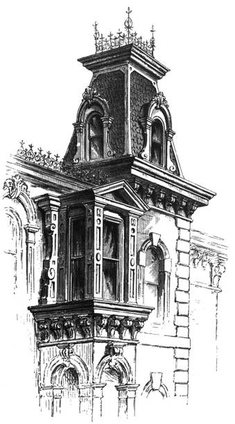 Antique illustration - New York 1881 - Architecture - Tower - Fiftieth near Fifth Avenue New York 1881 fiftieth stock illustrations