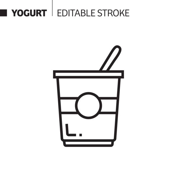 значок линии йогурта, иллюстрация символа вектора контура. пиксель совершенный, редактируемый ход. - йогурт stock illustrations