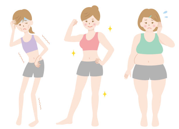 ilustrações de stock, clip art, desenhos animados e ícones de fat, skinny and healthy women body illustration. health and body care concept - anorexia