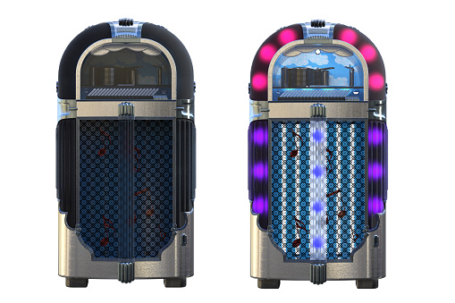 Pair of retro jukeboxes isolated on white, 3d render.