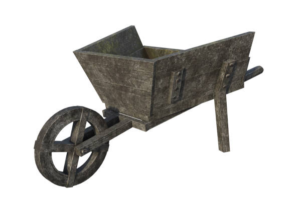 istock Old wooden Wheelbarrow isolated on white, 3d render. 1190256897