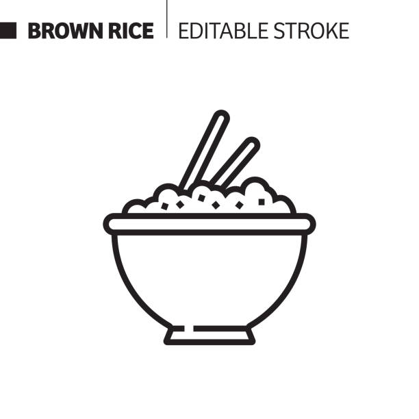 illustrazioni stock, clip art, cartoni animati e icone di tendenza di icona linea di riso marrone, illustrazione del simbolo vettoriale del contorno. pixel perfetto, tratto modificabile. - brown rice rice healthy eating organic