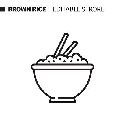 Brown Rice Line Icon, Outline Vector Symbol Illustration. Pixel Perfect, Editable Stroke.