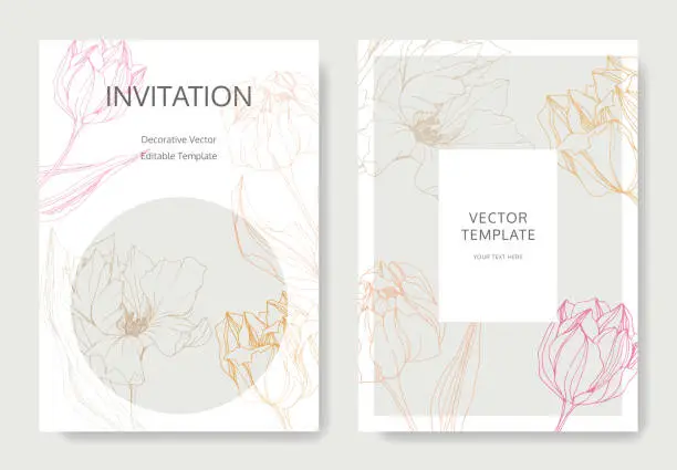 Vector illustration of Vector Tulip engraved ink art. Wedding background card floral border. Thank you, rsvp, invitation card illustration .