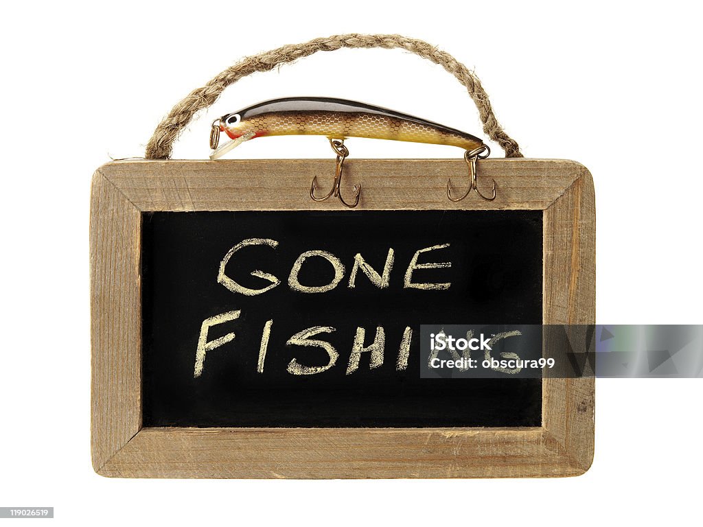 Idziony ryby na Tablica - Zbiór zdjęć royalty-free (Gone Fishing - zwrot angielski)