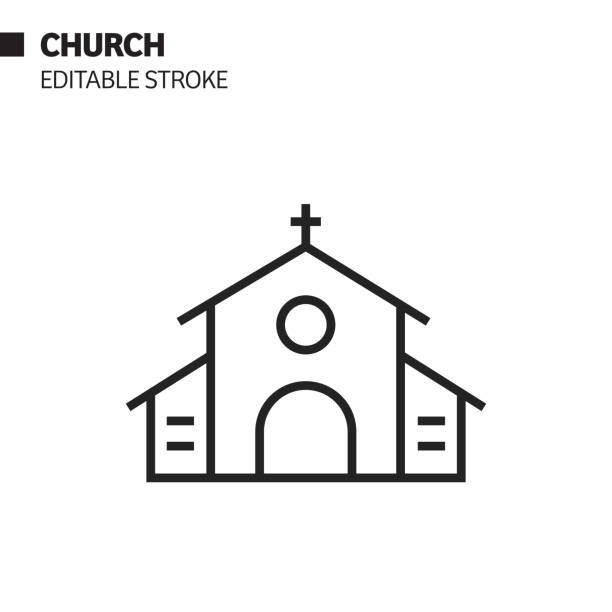 Church Line Icon, Outline Vector Symbol Illustration. Pixel Perfect, Editable Stroke. Church Line Icon, Outline Vector Symbol Illustration. Pixel Perfect, Editable Stroke. chapel stock illustrations