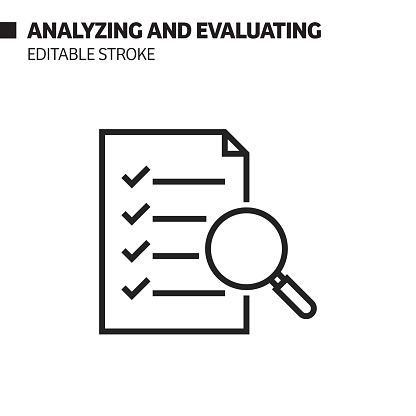 Analyzing and Evaluating Line Icon, Outline Vector Symbol Illustration. Pixel Perfect, Editable Stroke.