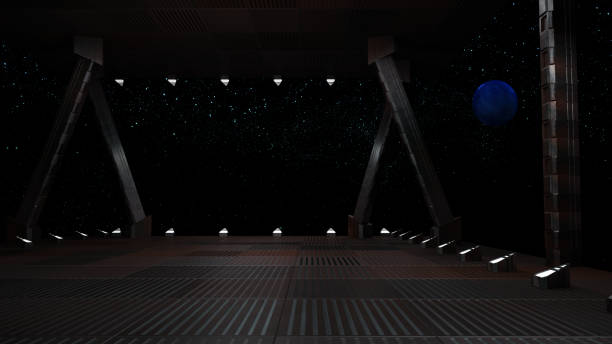 istock sci fi  corridor with view of space galaxy 3d rendering 1190266505