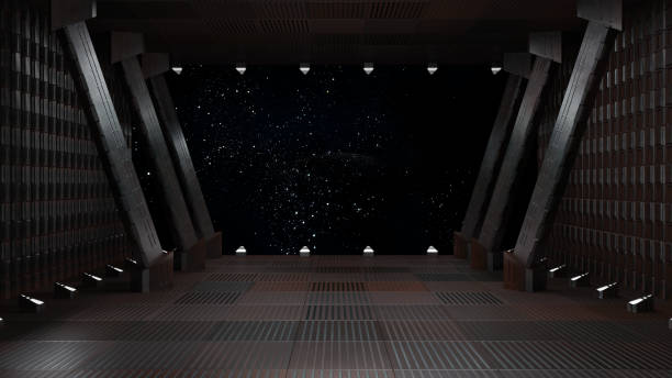 istock sci fi  corridor with view of space galaxy 3d rendering 1190266614