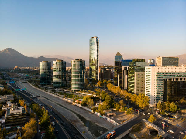Santiago Financial District Aerial view of Sanhattan, Financial District located in the east side of Santiago de Chile santiago chile photos stock pictures, royalty-free photos & images