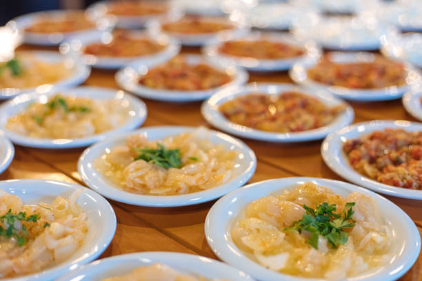 istock Traditional Turkish appetizers in plate on wooden table surface. 1190274464