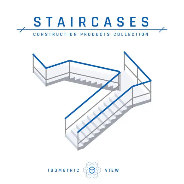 Vector illustration of Staircases with handrails, vector in flat style